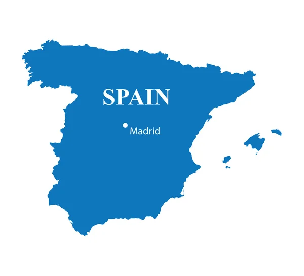 Blue map of Spain with indication of Madrid — Stock Vector