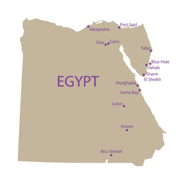 Mapa najlepszych miejsc turystycznych w Egipcie — Wektor stockowy