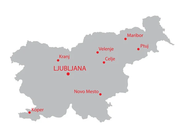 Mapa cinzento da Eslovénia com indicação das maiores cidades — Vetor de Stock