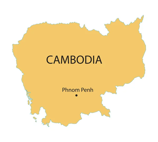 Gele kaart van Cambodja — Stockvector