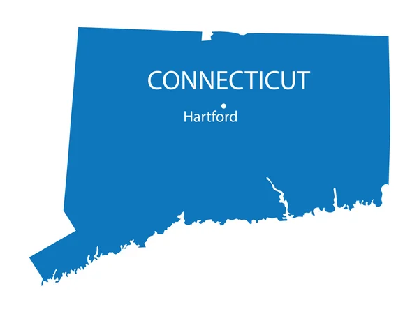 Modrá mapa Connecticut s uvedením Hartford — Stockový vektor