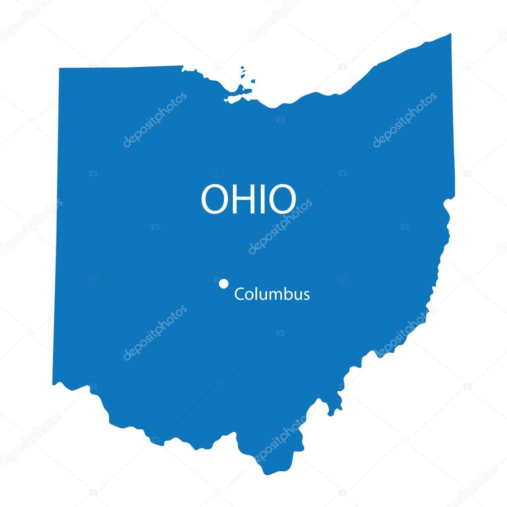 Blue map of Ohio with indication of Columbus