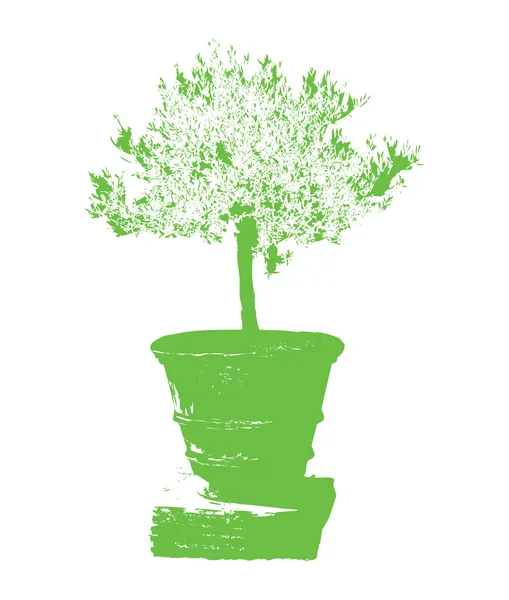 Olivier vert dans une amphore d'argile — Image vectorielle