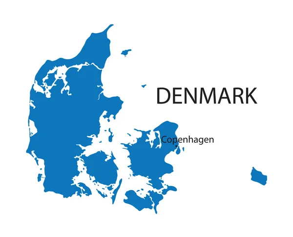 Mapa azul da Dinamarca com indicação de Copenhaga — Vetor de Stock