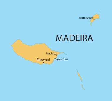 Madeira Adaları sarı Haritası en büyük şehirler göstergesi ile