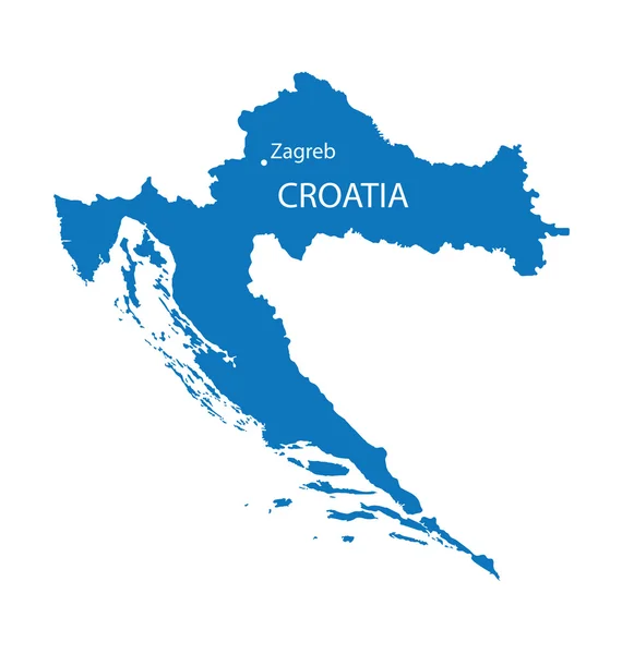 Blue map of Croatia with indication of Zagreb — Stock Vector