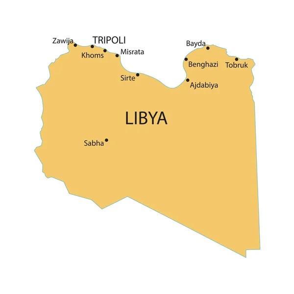 Mapa de Libia con indicación de las ciudades más grandes — Archivo Imágenes Vectoriales