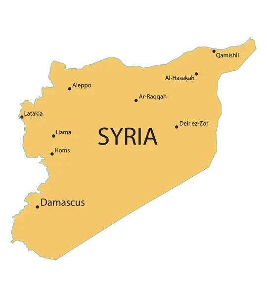Mapa amarillo de Siria con indicación de las ciudades más grandes — Archivo Imágenes Vectoriales