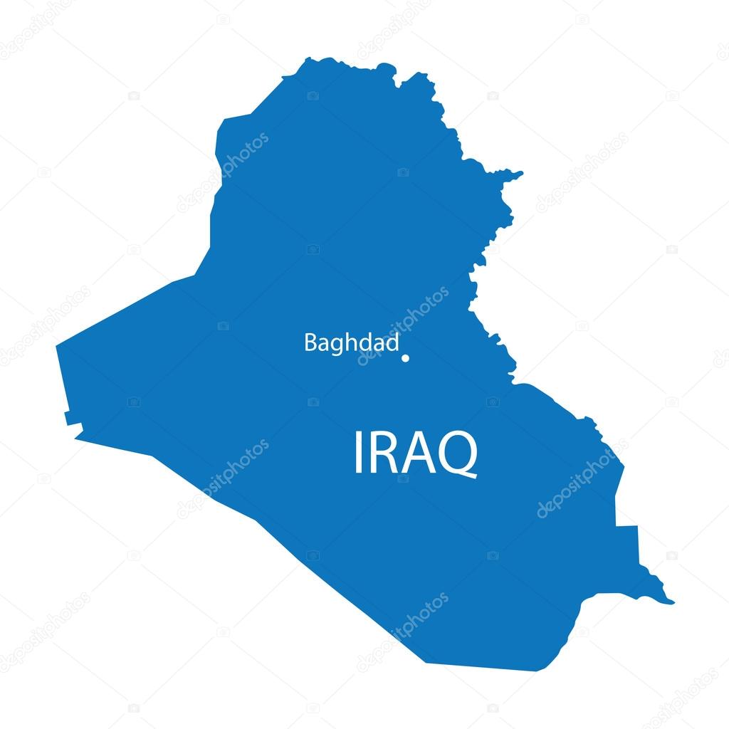 blue map of iraq with indication of baghdad stock vector