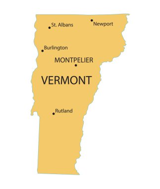Vermont sarı harita göstergesi en büyük şehirler ile