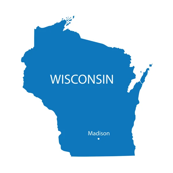 Modrá mapa Wisconsin s uvedením Madison — Stockový vektor