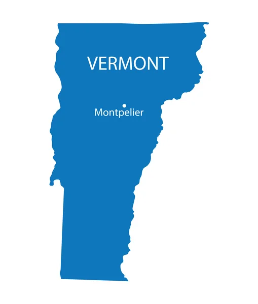 Carte bleue du Vermont avec indication des plus grandes villes — Image vectorielle