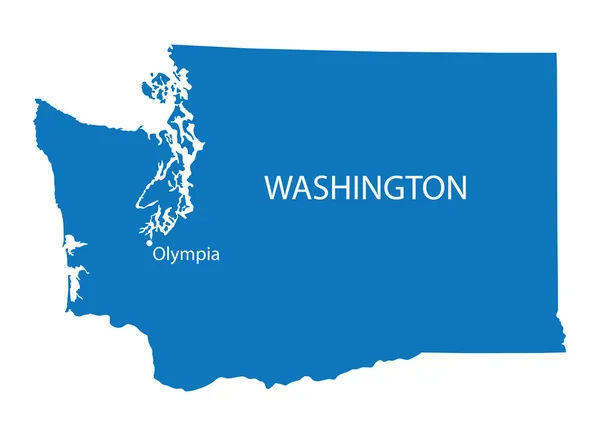 Blauwe kaart van Washington met vermelding van Olympia — Stockvector