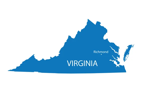 Blue map of Virginia with indication of Richmond — Stock Vector