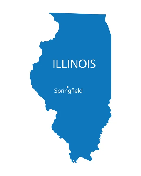 Modrá mapa Illinois s údajem o Springfieldu — Stockový vektor