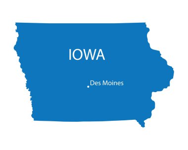 Des Moines göstergesi ile Iowa mavi harita