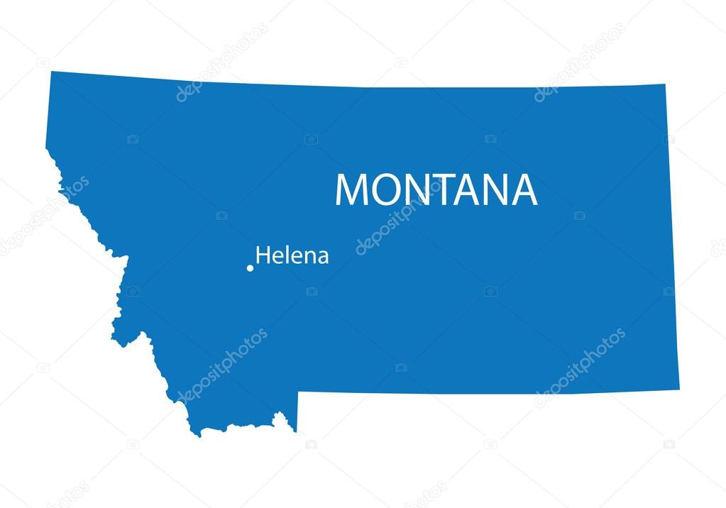 Blue map of Montana with indication of Helena