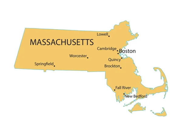 Carte jaune de Massachusetts — Image vectorielle