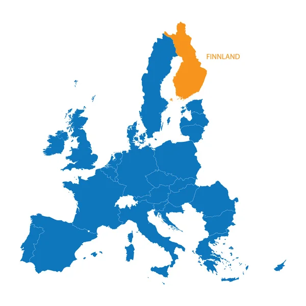 Blue map of European Union with indication of Finnland — Stock Vector