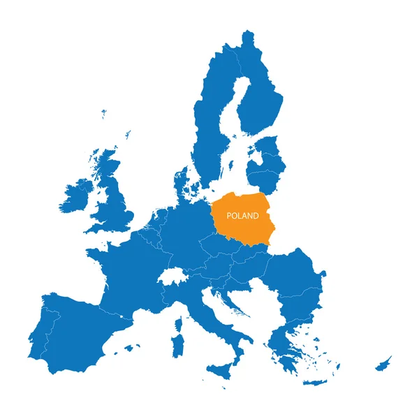 Blaue Karte der Europäischen Union mit Angabe von Polen — Stockvektor