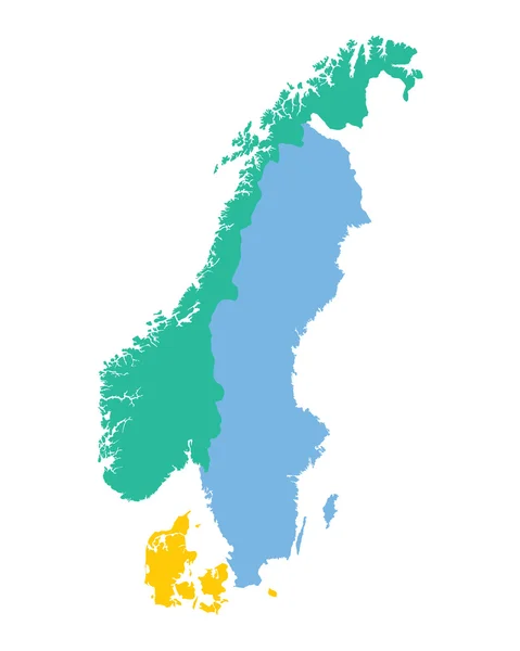 Mapa ze skandinávských zemí (Norsko, Švédsko a Dánsko) — Stockový vektor
