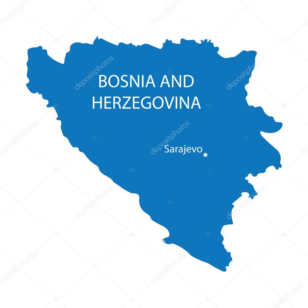 blue map of Bosnia and Herzegovina with indication of Sarajevo