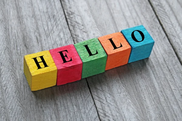 Word hello on colorful wooden cubes — Stock Photo, Image