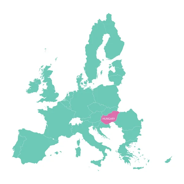 Europese Unie kaart met vermelding van Hongarije — Stockvector