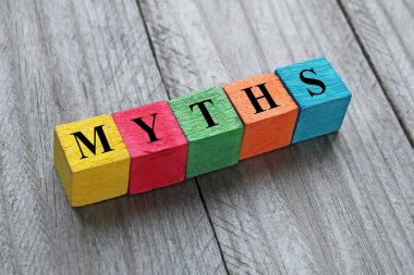 word myths on colorful wooden cubes clipart