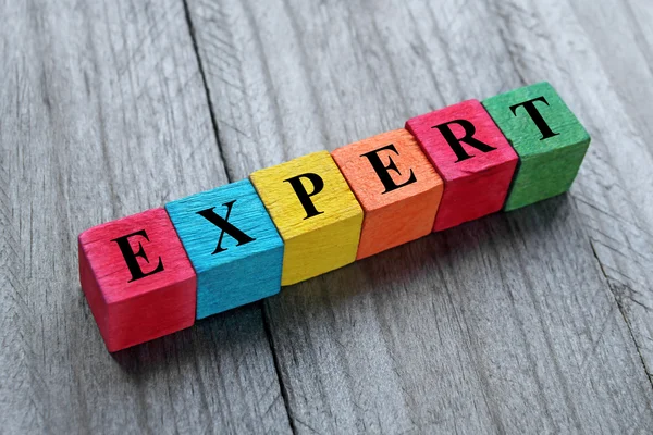 Word expert on colorful wooden cubes — Stock Photo, Image