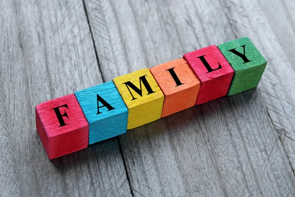 Word family on colorful wooden cubes — Stock fotografie