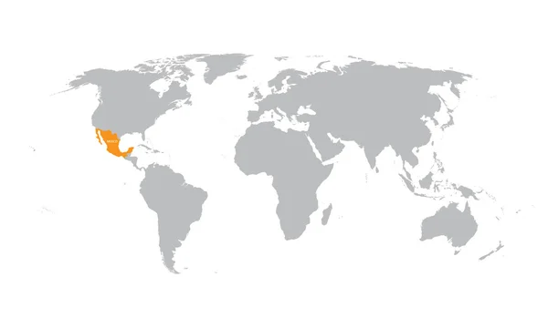 Grey map of the world with indication of Mexico — 图库矢量图片