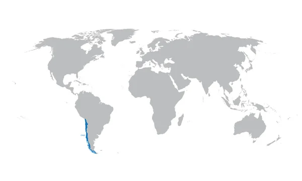 Grey map of the world with indication of Chile — ストックベクタ