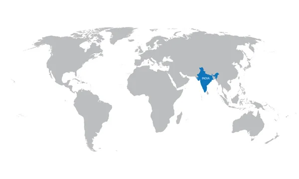 Mapa do mundo com indicação da Índia — Vetor de Stock
