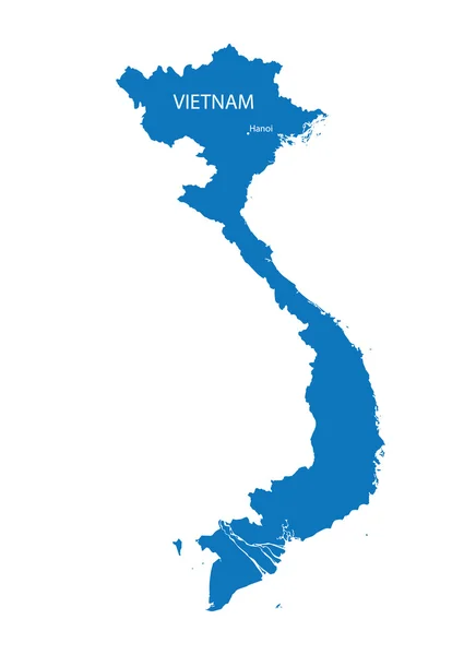 Blue map of Vietnam with indication of Hanoi — Stock Vector