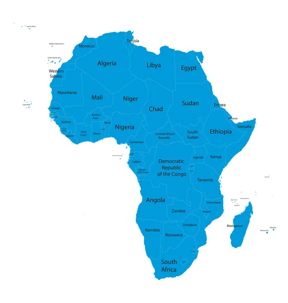 Carte d'Afrique avec les noms de tous les pays — Image vectorielle