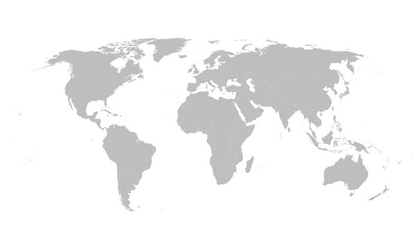 grey vector world map with borders of all countries