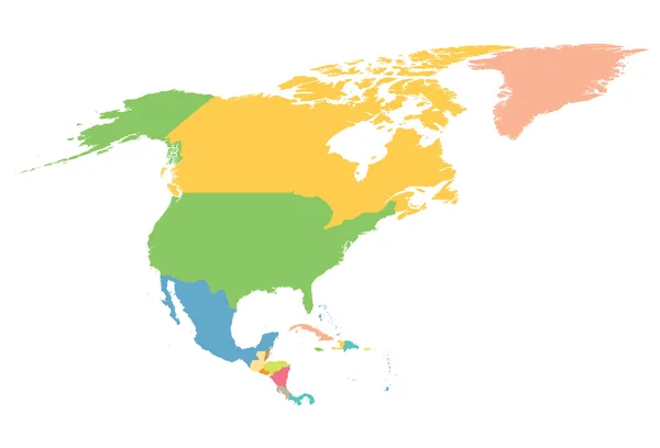 Mapa colorido da América do Norte —  Vetores de Stock