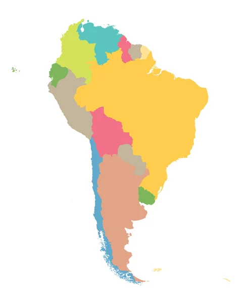Barevná Mapa Jižní Ameriky — Stockový vektor