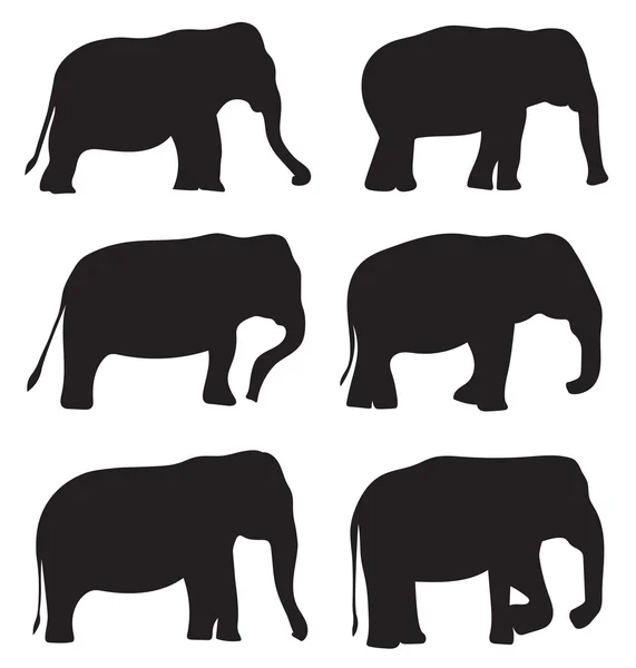Svarta silhuetter av elefanter — Stock vektor