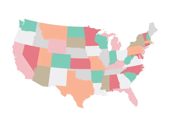 Peta berwarna Amerika Serikat - Stok Vektor