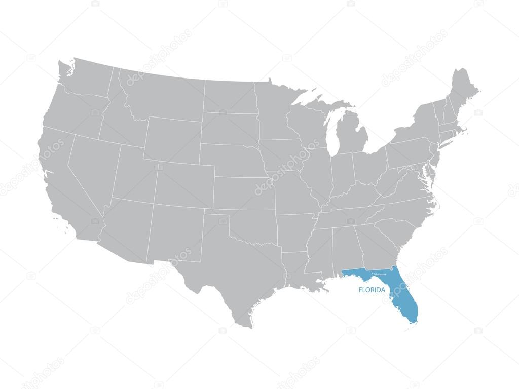 vector map of United States with indication of Florida