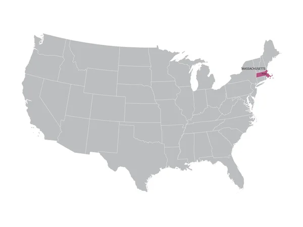 Mappa vettoriale degli Stati Uniti con indicazione del Massachusetts — Vettoriale Stock