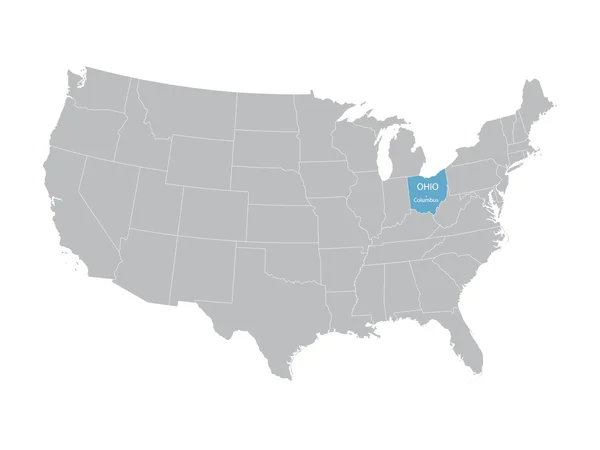 Mapa vectorial de Estados Unidos con indicación de Ohio — Vector de stock