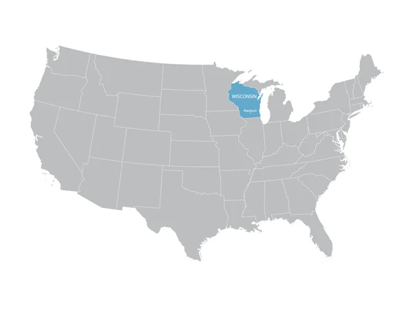 Vektorová mapa Spojených států s uvedením Wisconsin — Stockový vektor