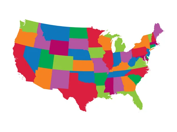 Mapa colorido de Estados Unidos — Vetor de Stock