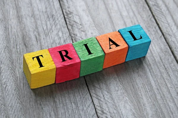 Word trial on colorful wooden cubes — Stock Photo, Image