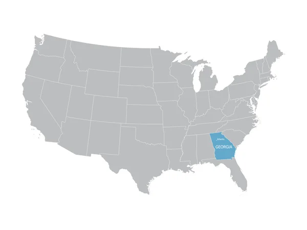 Mapa vectorial gris de Estados Unidos con indicación de Georgia — Archivo Imágenes Vectoriales