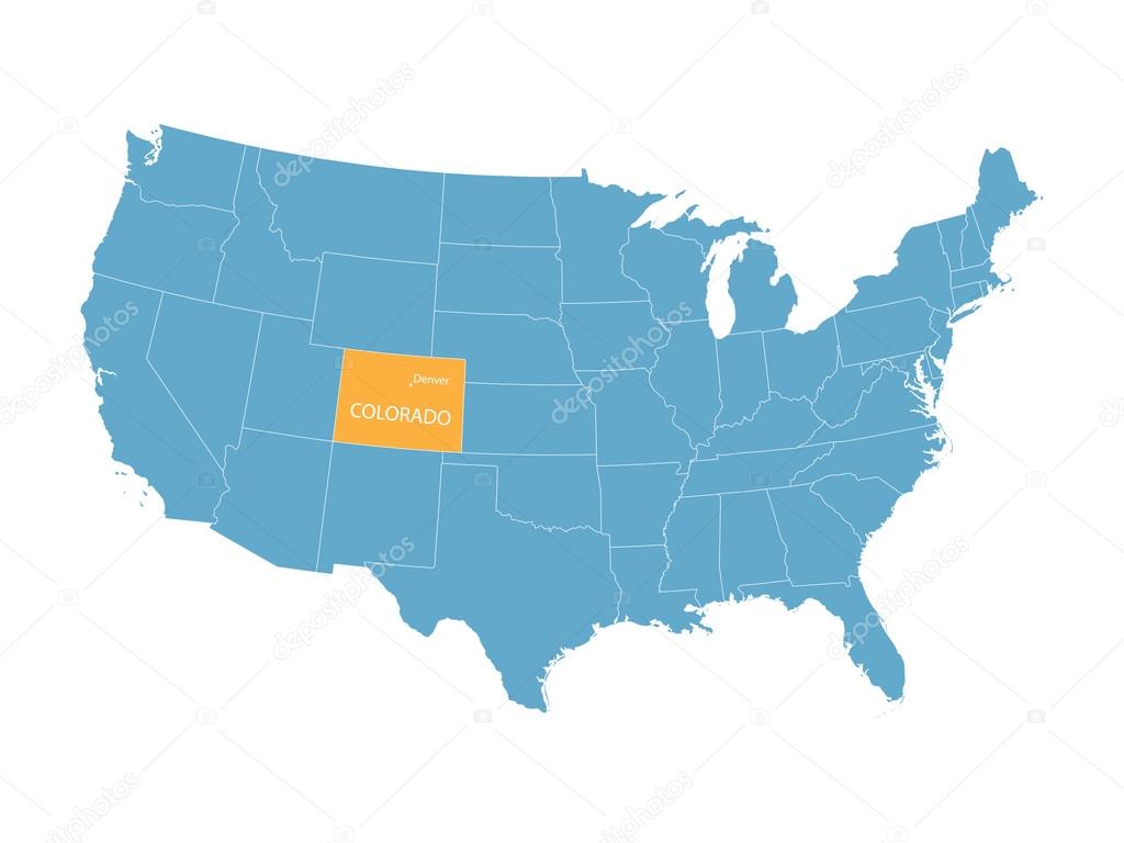 blue vector map of United States with indication of Colorado