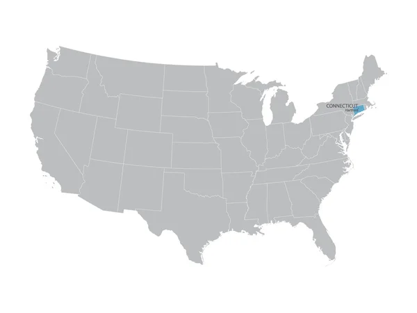 Mapa vectorial de Estados Unidos con indicación de Connecticut — Vector de stock